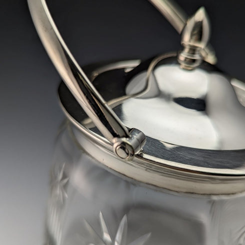 1930 年前後英國復古切割玻璃餅乾桶銀盤蓋 1048g